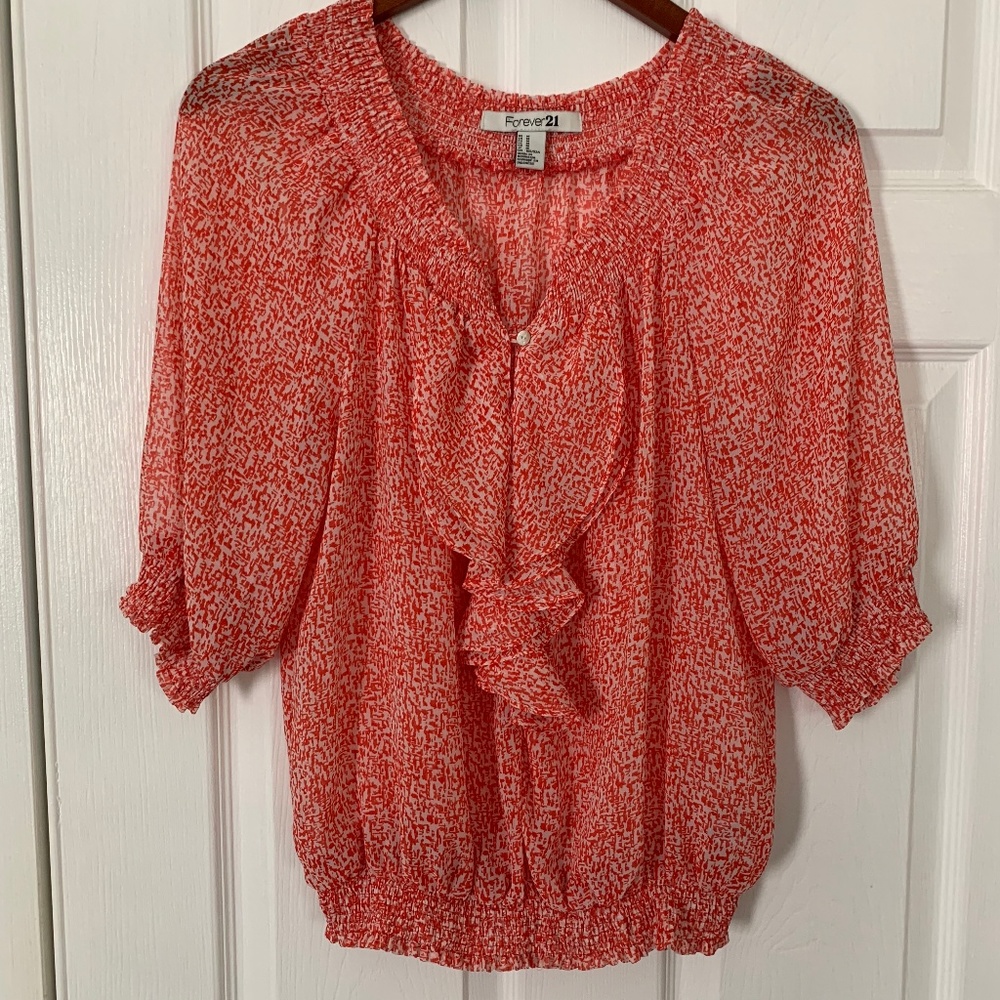 FOREVER 21 Sheer Ruffle Top